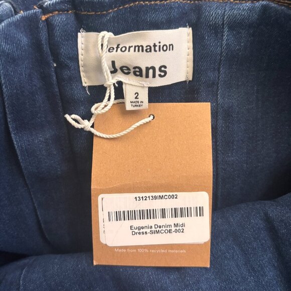NWT Reformation Jeans Eugenia Denim Strapless Midi Dress Simcoe Blue Women's 2 - Picture 7 of 7